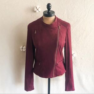 Gianni Bini Sueded Zip Moto Jacket in Wine Red